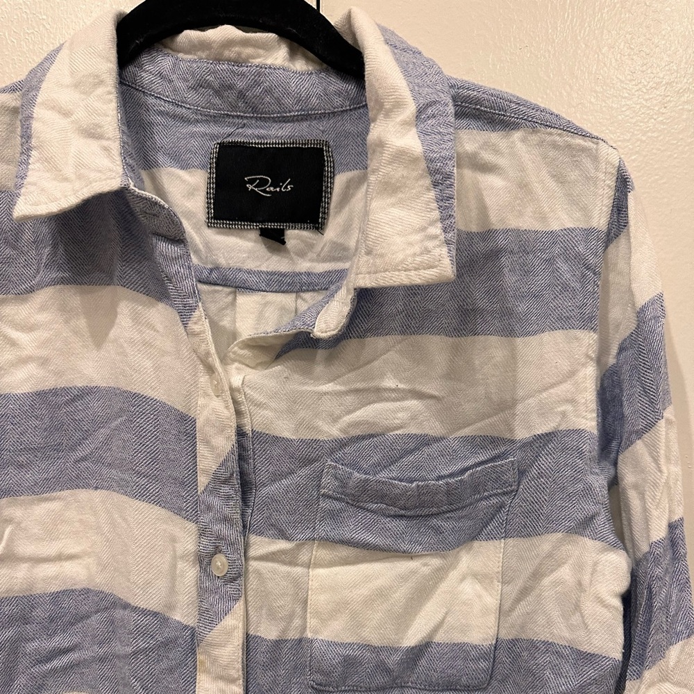 Rails Blue/White Striped Flannel Button Down Shor… - image 2